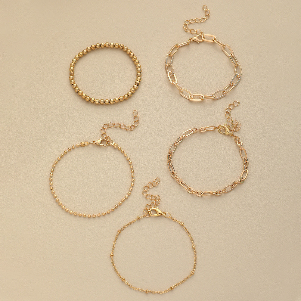 Metallic Beads Chain 5pcs Bracelet Set