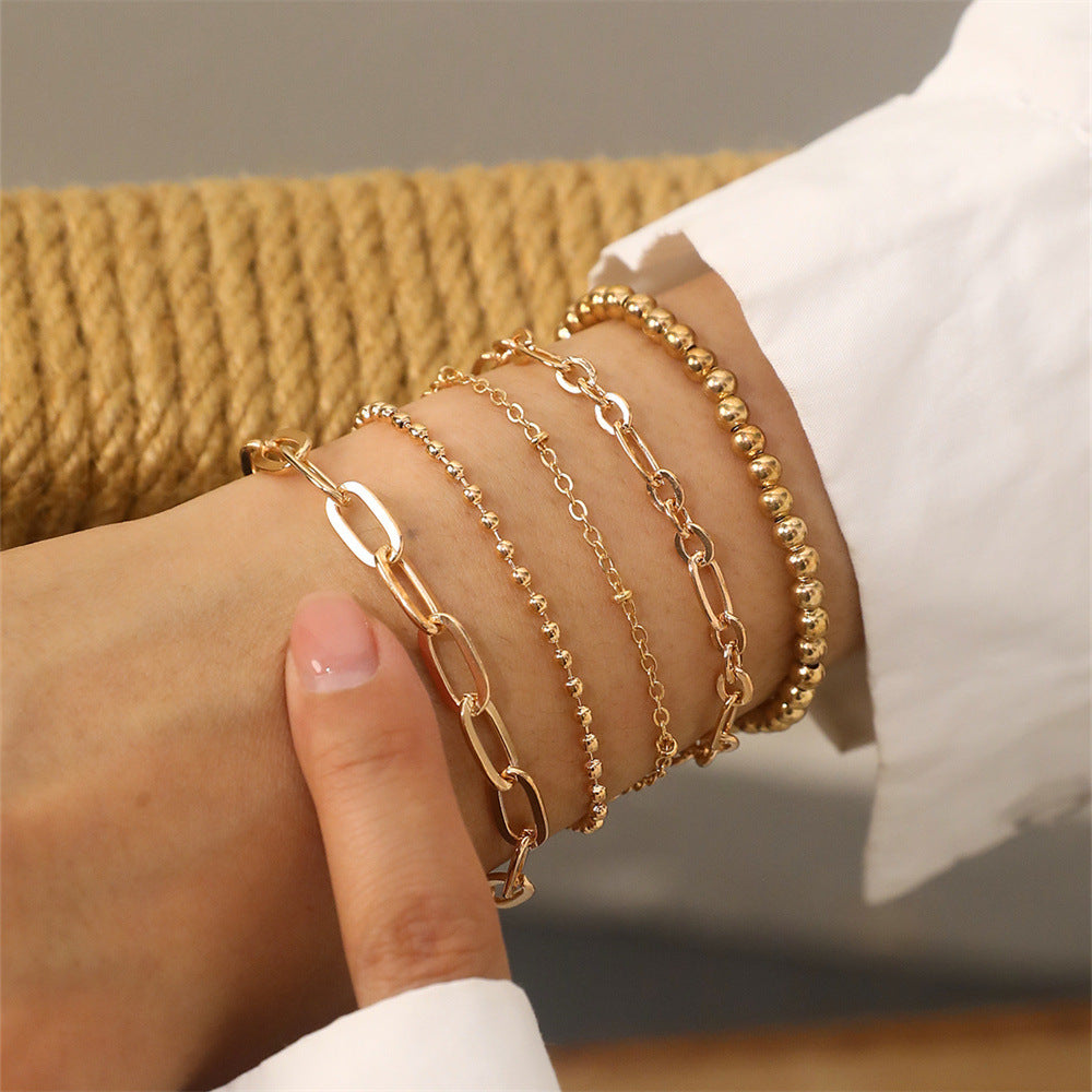 Metallic Beads Chain 5pcs Bracelet Set