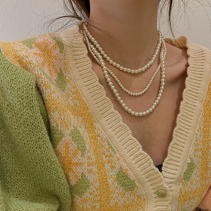 Multi-layer Artificial Pearl Beaded Necklace