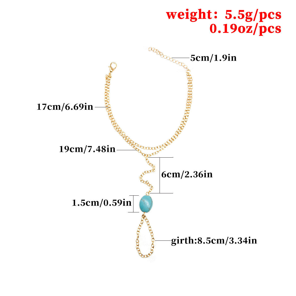 Turquoise Stone Beads Slave Finger Ring Bracelet