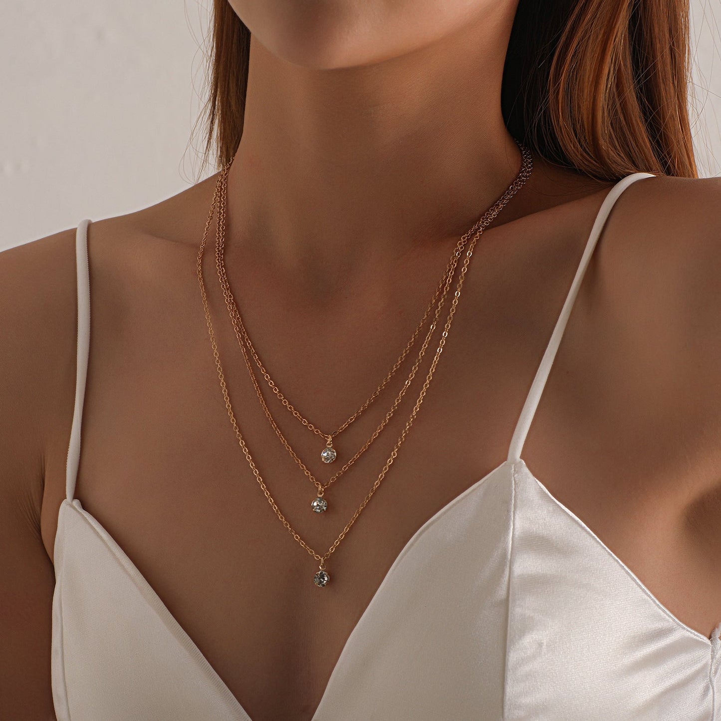 Layer Chain Zircon Pendant Necklace