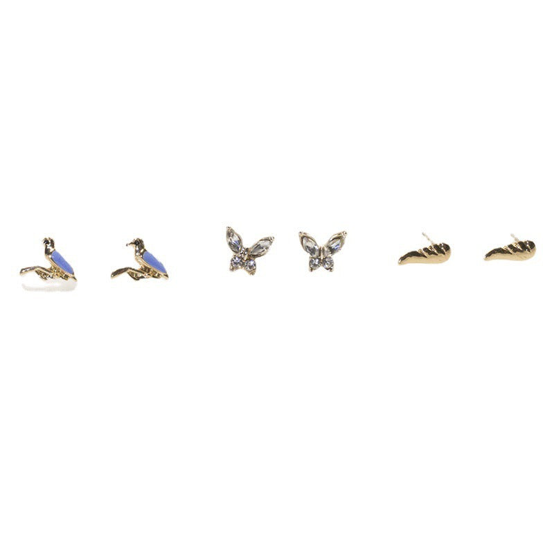 Bird butterfly stud earrings set