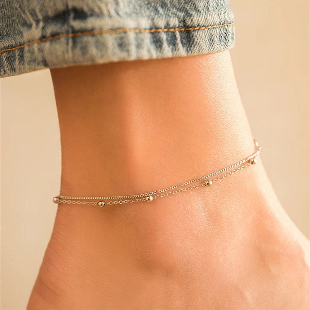 Metal Thick Chain Double Ankle Bracelet for Women