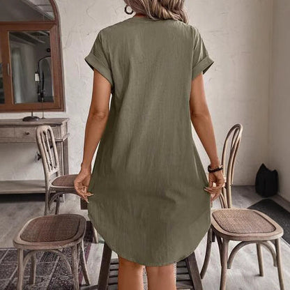 Woven craft short summer women's dress v-neck solid color