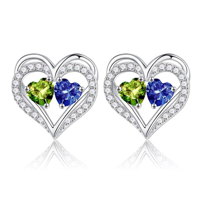 Sterling Silver Birthstone Heart Earrings new