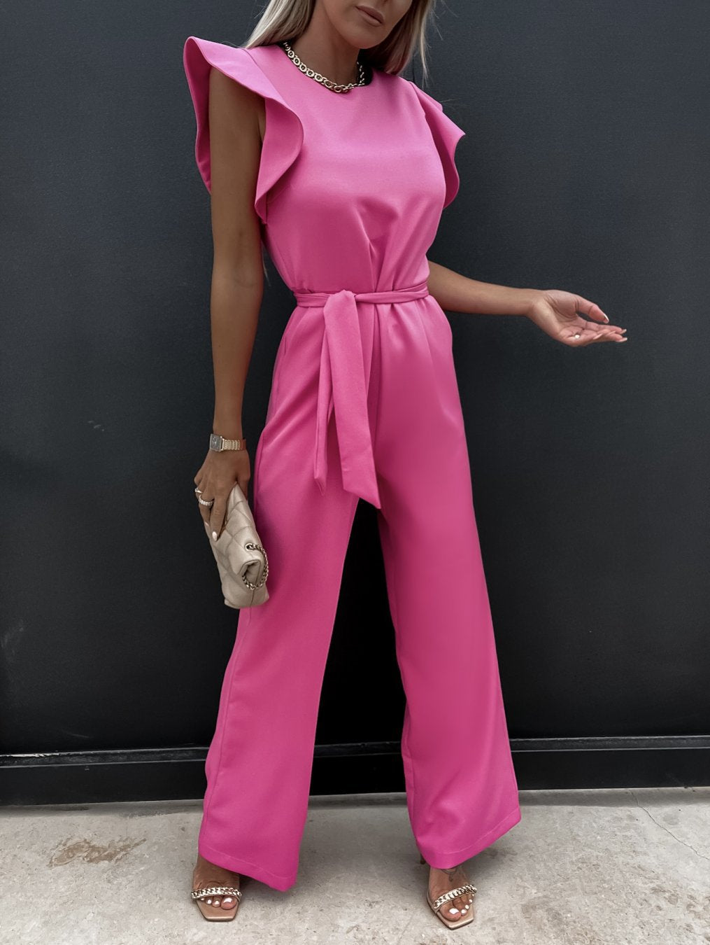 High Waist Commuter Strap-Up Jumpsuit - Summer Wide Leg Streetwear Jumpsuit