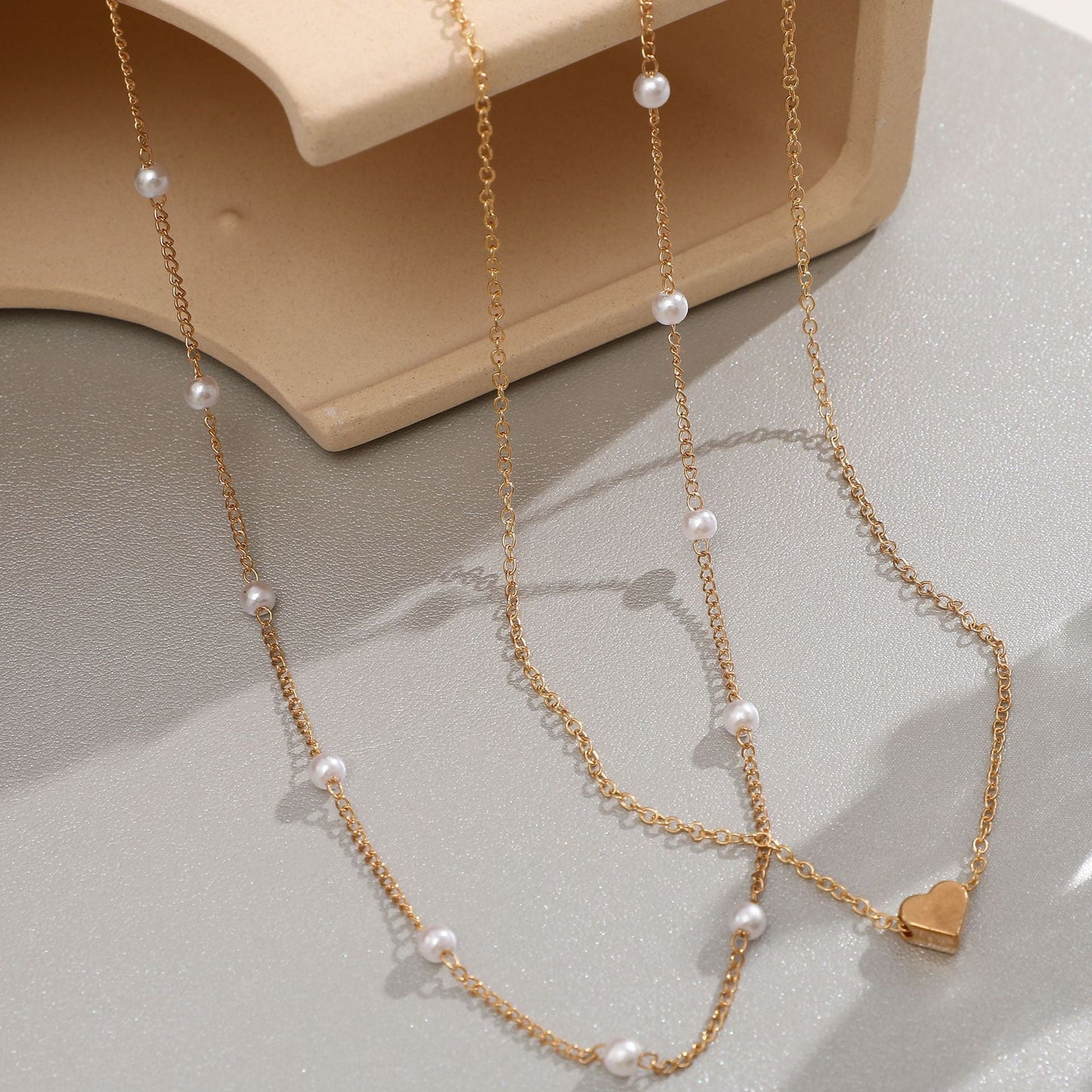 Pearl Chain Necklace Love Heart Pendant