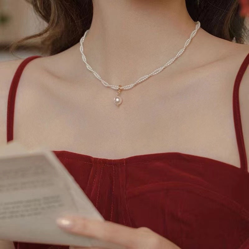 Fashion Pearl Choker Necklace for Women Double Layer