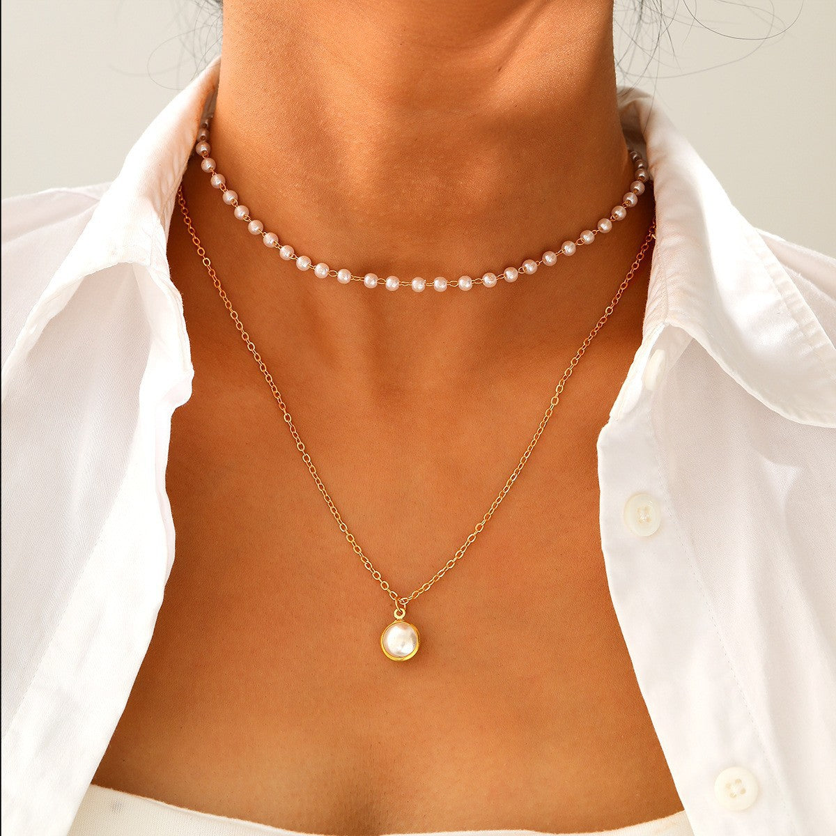 Pearl Pendant Multi-layer Necklace Stylish Women