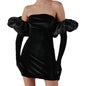 Women's Velvet Wrap Mini Dress - Sexy Backless & Off-Shoulder Party Dress