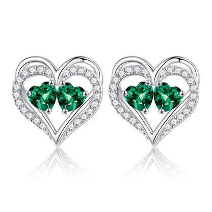 Sterling Silver Birthstone Heart Earrings new
