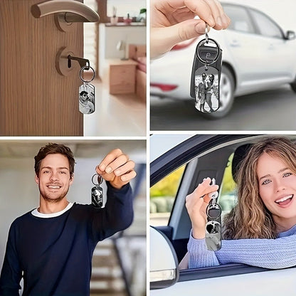 Stainless Steel Necklace Men and Women Personalized Custom Keychain with Pictures - Double Sided Engraving Photo Text Customized Key Chains for Men Boyfriend