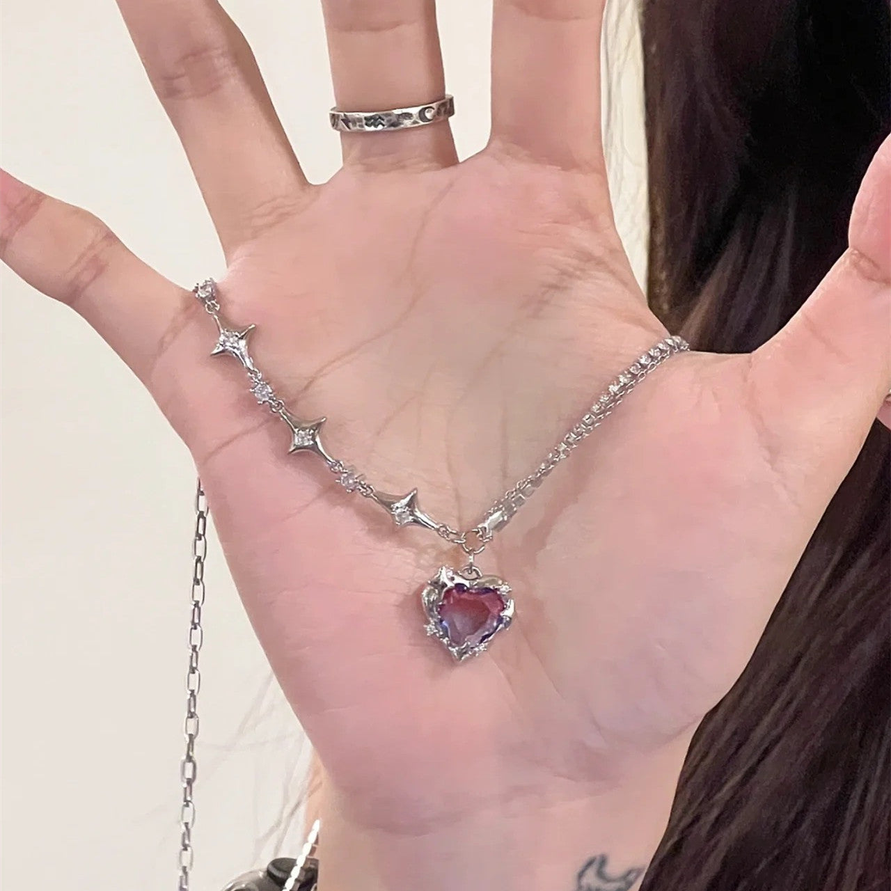 Sweet Crystal Love Stone Fashion Jewelry Women Necklace