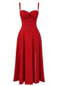 Sleeveless Strapless Bandage Corset Dress - Floral Print Long Midi Dress with Lace Up Back & Thigh Slit
