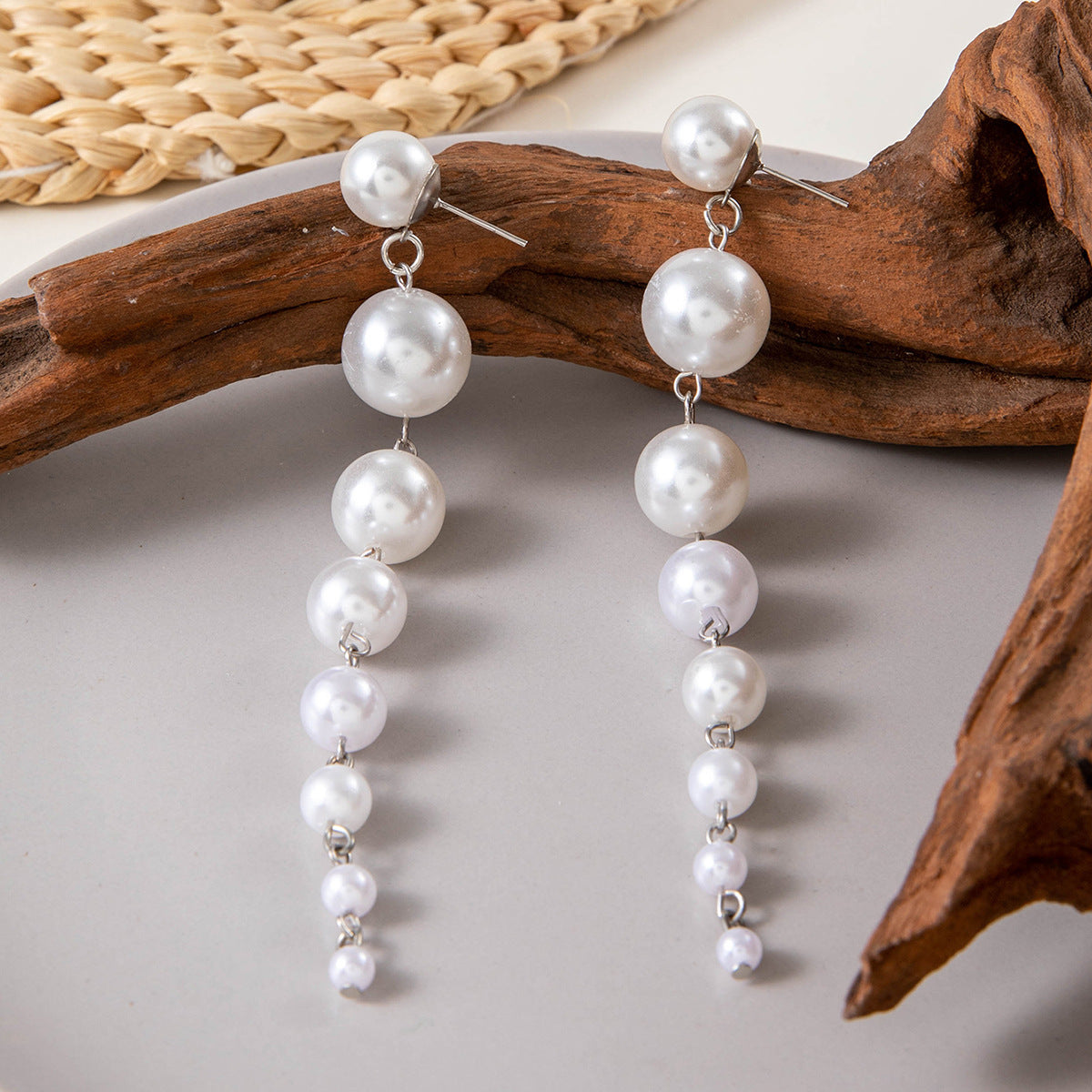 Pearl Headband Faux Pearls Beads Bridal Hair Hoop Earring Set