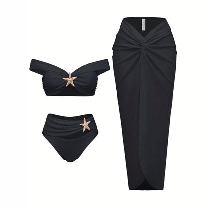 Starfish Three Piece Split Swimsuit Women's Bikini with Long Skirt