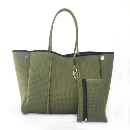 Camo Leopard Black Print Beach Tote – Women’s Neoprene Travel Bag, Diving Fabric Casual Handbag
