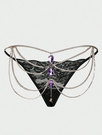 Sexy Spice Girls Nightclub Splicing Metal Gem Sex Thong Panties Women