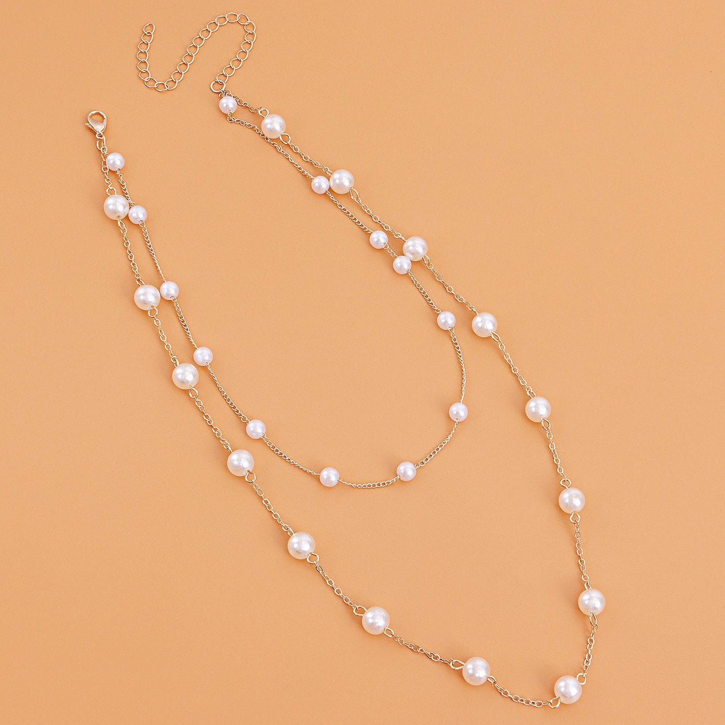 Elegant White Pearl Chain Necklace Women Collar