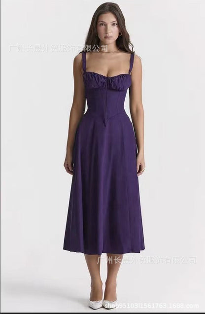 Sleeveless Strapless Bandage Corset Dress - Floral Print Long Midi Dress with Lace Up Back & Thigh Slit