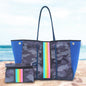 Camo Leopard Black Print Beach Tote – Women’s Neoprene Travel Bag, Diving Fabric Casual Handbag