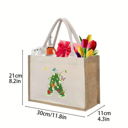 Cotton and linen canvas tote bag, printed letter tote bag, portable light handbag, gift shopping bag
