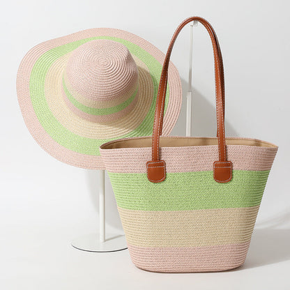 Striped Woven Straw Bag – Summer Large Handheld Tote, Shoulder Commuter Purse