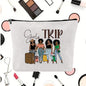 Linen printed cosmetic bag, cosmetic lipstick storage bag, small simple zipper evening clutch bag,