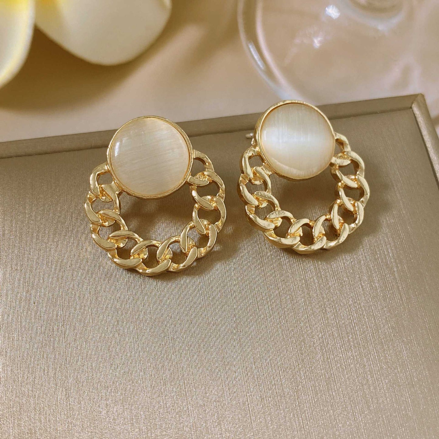 Opal Round Geometric Earrings