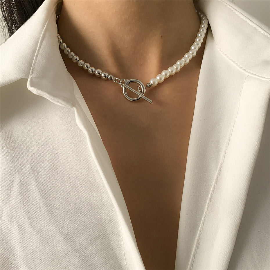 Beads Pearl OT Buckle Necklace