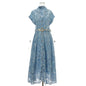 Summer Lace Embroidered Blazer Dress – Notched Collar Button-Front Tie-Waist Maxi, Elegant Long Gown
