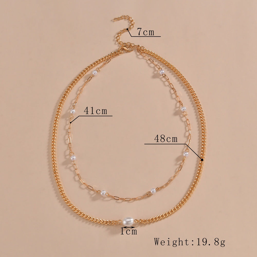 Plain Chain Layer Faux Pearl Choker Jewelry Necklace