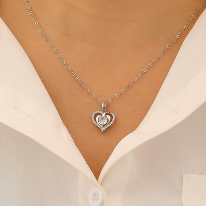 Ocean Heart Valentine's Day Copper Inlaid Zircon Heart Necklace Mother's Day Gift