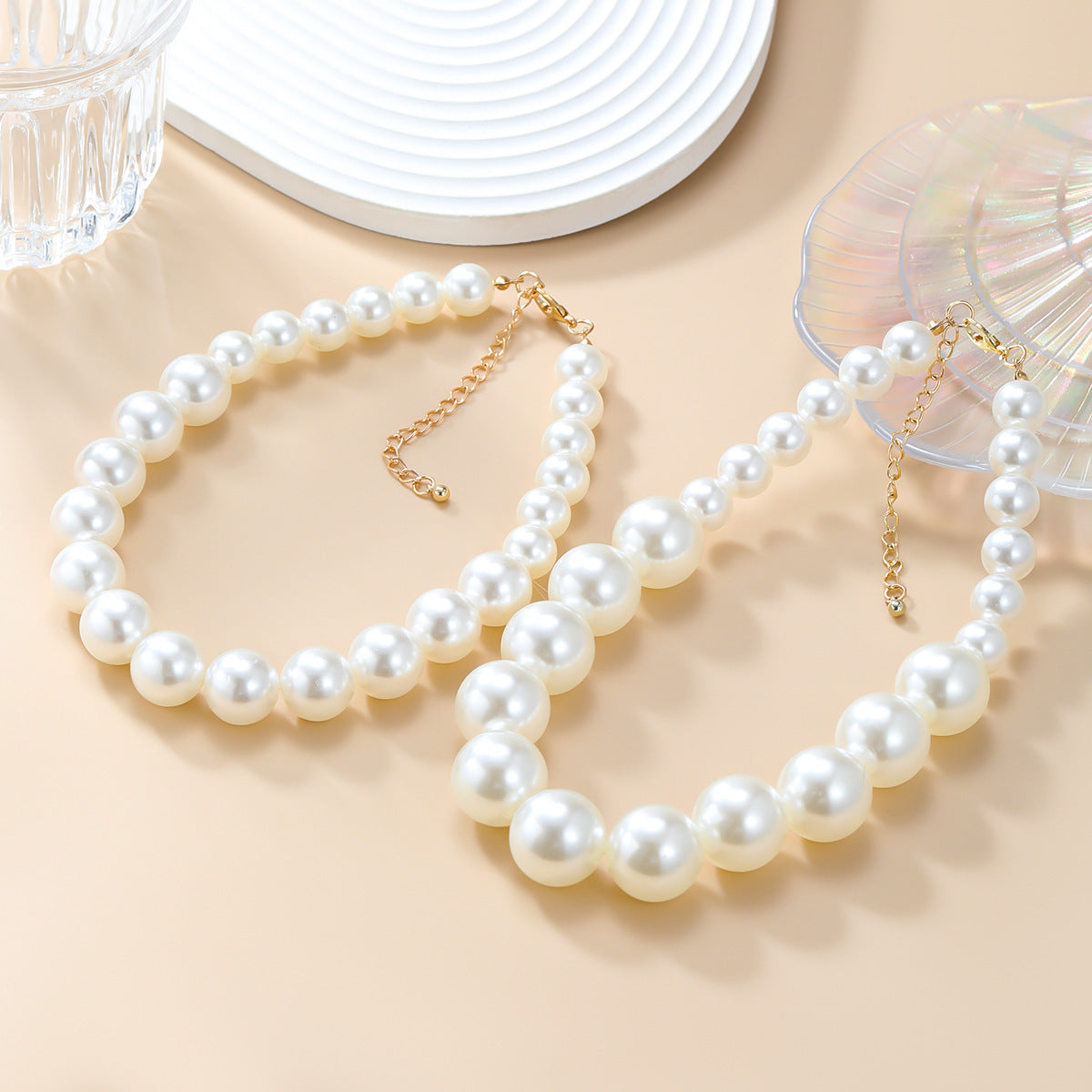 Women Elegant Double Layered Baroque Pearl Choker Necklace