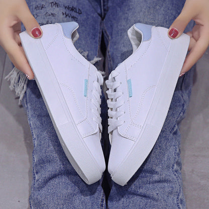 White Women's Sneakers - Flat Bottom Casual Shoes