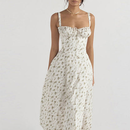 Floral Square Neck Sexy Split Swing Spring Dress Off Shoulder Flower Print Sexy Dress