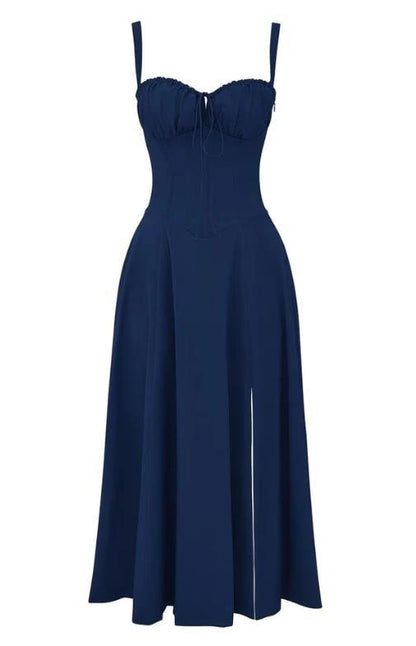 Sleeveless Strapless Bandage Corset Dress - Floral Print Long Midi Dress with Lace Up Back & Thigh Slit