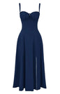 Sleeveless Strapless Bandage Corset Dress - Floral Print Long Midi Dress with Lace Up Back & Thigh Slit