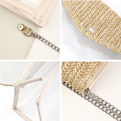 Ladies chain cosmetic storage bag, button makeup brush crossbody bag, transparent wash shoulder bag,
