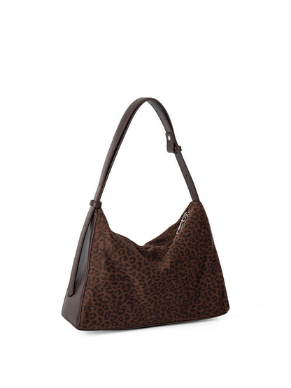 Leopard print autumn and winter small hobo bag, fashionable large capacity shoulder bag women, retro design commuter shoulder handbag