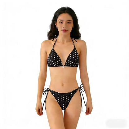 Sexy Triangle Separated Strap Multicolor Polka Dot Bikini Beach Swimwear Swimsuit