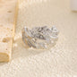 Luxury Leaf Texture Copper Inlaid Zircon Ring Gold Two-Tone Open Ring