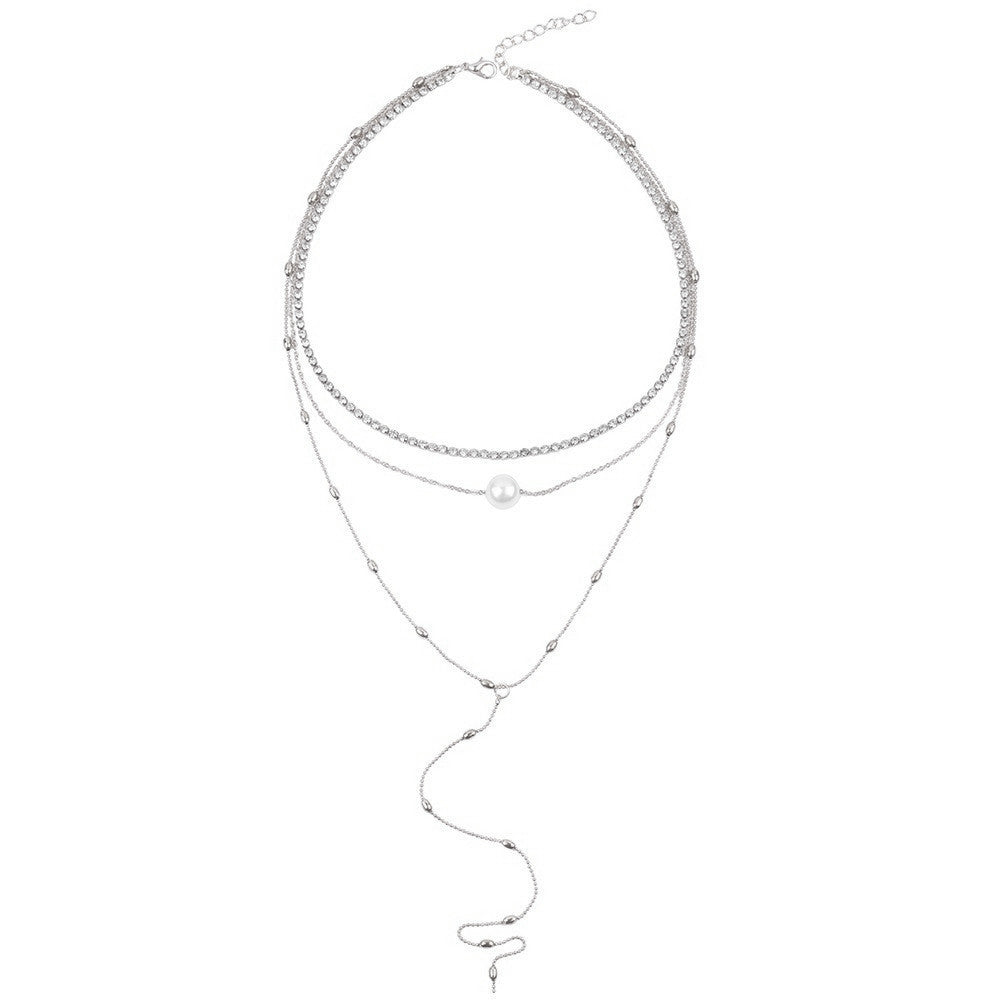 Fashion Long Multilayer Beads Chain Pendant Pearl Necklace for Women