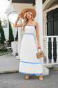 Women's long sleeveless dress with suspenders and pleated lace