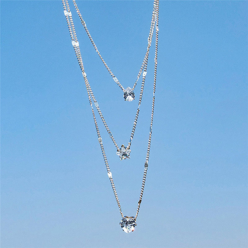 Multi-layered Pentagram Love Drop Pendant Chain Necklace