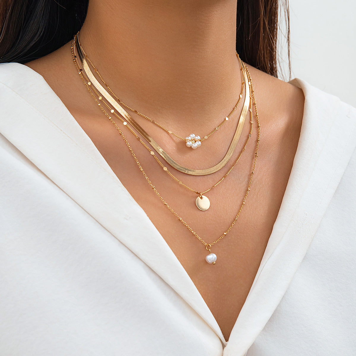 Layered Choker Necklaces Handmade Coin Tube Star Pendant Multilayer Necklaces