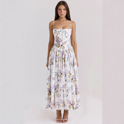 Elegant & Gentle Style Slimming Floral Spaghetti Strap Ethereal Dress