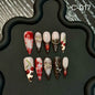 Hot-selling sweet and cool cherry engraved diamond embellished fake nail finished product wholesale