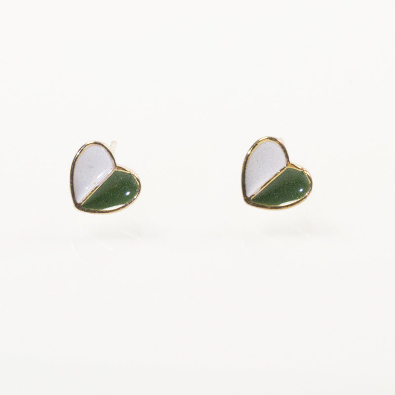 Double Enamel Heart Stud Earrings