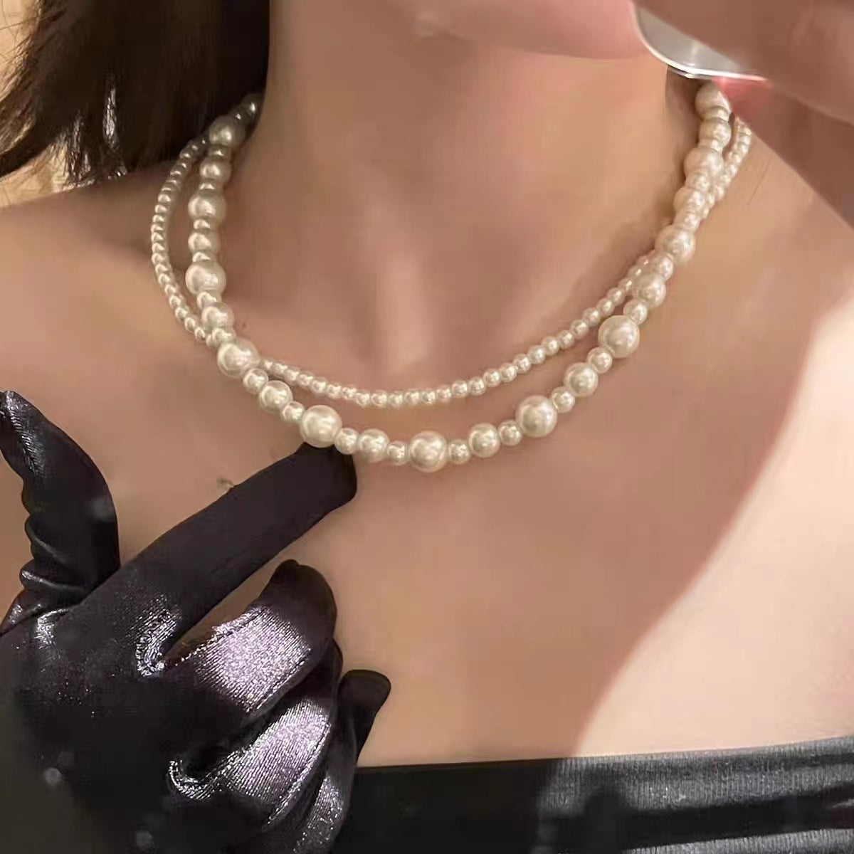 Twisted Multi-Strand Simulated Pearl Glass Bead Statement Necklace